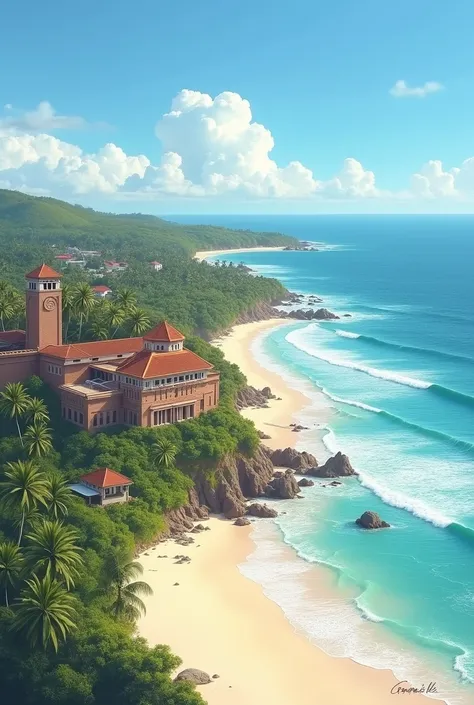 Sri Lankan galle fort and dickwella blue beach island in one picture in right side and left side