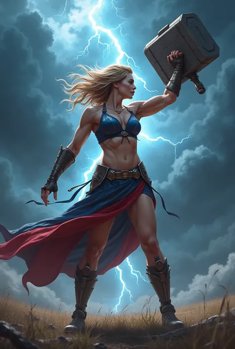 Real woman american  god of thunder huge hammer  anime 