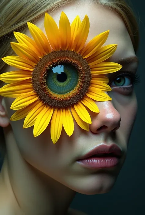 A sunflower in one eye showing tiredness 
