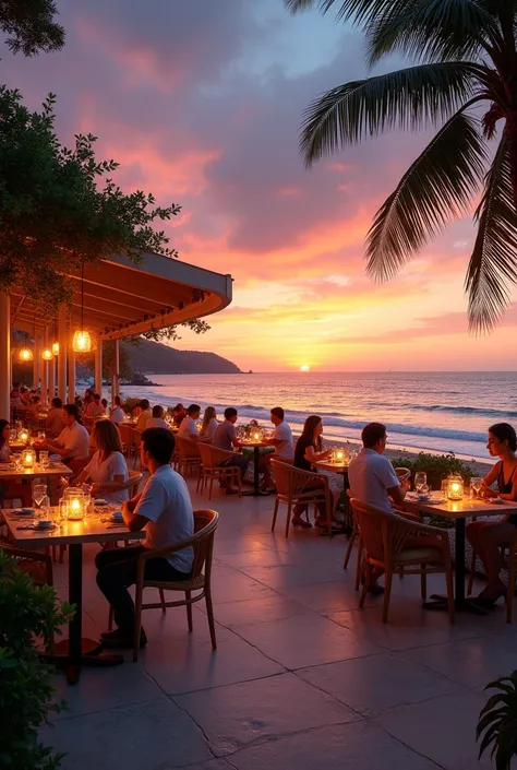 place my restaurant “Veganté” near in beach where customers dining with the beautiful sunset