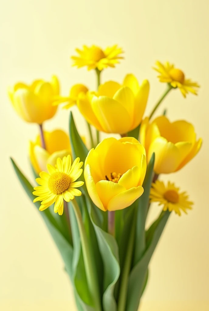 Create me a bouquet of yellow flowers with tulips and chamomile