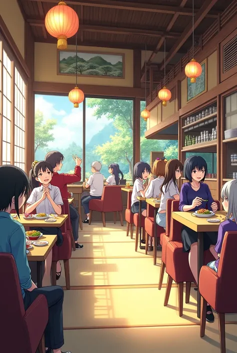 An anime version cafeteria with the name of "Akatsuki"