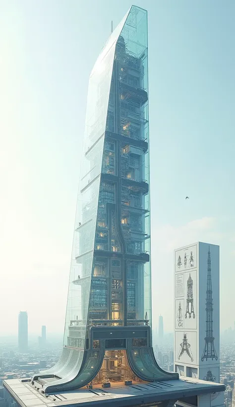 Skyscraper in its entirety、Transparent structure diagram、Design drawings、Futuristic Background、Ultra-precise drawings