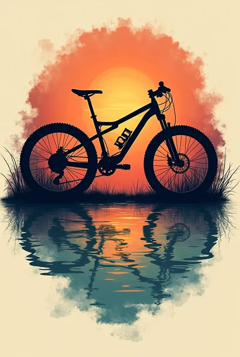 Mountain bike tattoo on water with a sunset in the background 