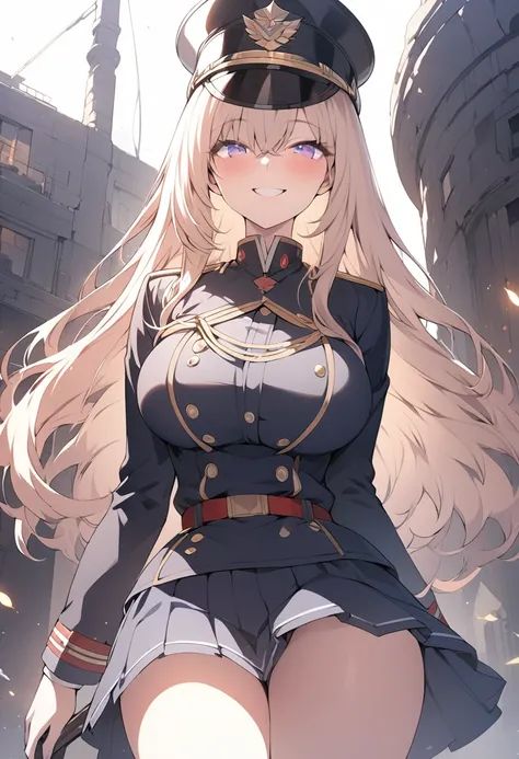 ((masterpiece)), (((best_quality))), ((ultra-detailed_illustration)), solo,  beautiful_detailed_glow, beautiful_detailed_eyes, large_breasts, beautiful_detailed_girl,
((lieutenant, skirt)), (smile, looking_at_viewer, cowboy_shot, happy)