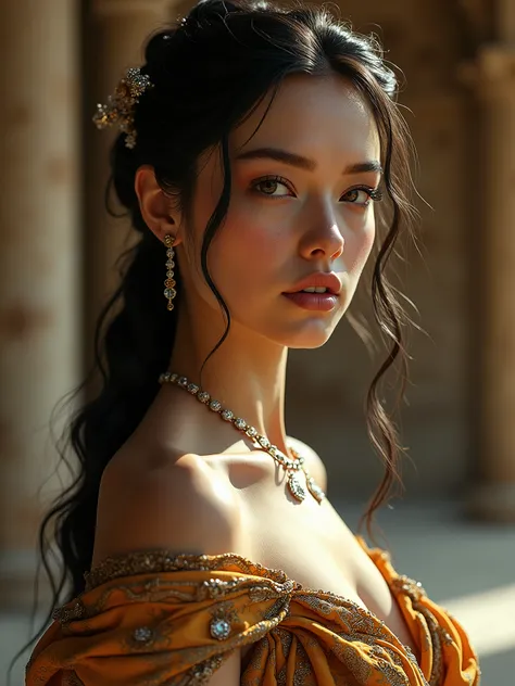 Beautifu woman in acient dress, hight detail face, cinematic style