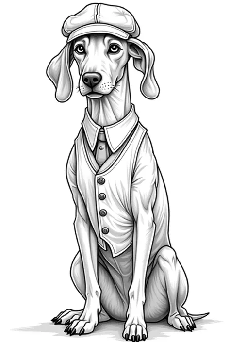 beautiful vizsla with big eyes as a Christmas elf in Peaky Blinders style in black and white as a coloring picture 