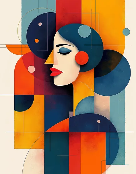 Cubism style drawing with a variety of colors joined together