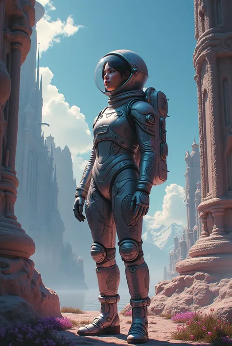 Cosmic, Girl in shimmery spacesuit, hyper-detailed gothic art, Unreal Engine 5 detailed matte painting, deep color, fantastic, intricate detail, home screen, complementary colors, fantasy concept art, 8k resolution, gothic masterpiece