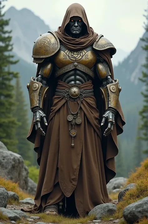 warforged monk with a brown robe  