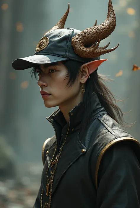 A male with cap and have a asia style dragon horn at the top of head