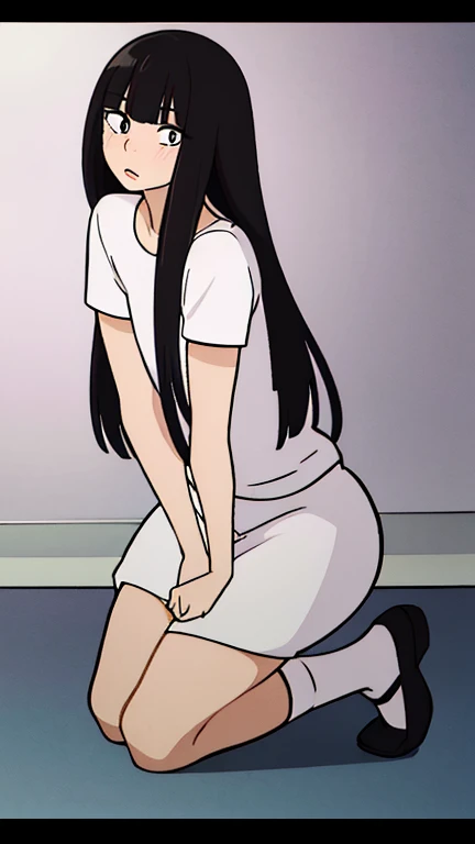 ((best quality)),((highly detailed)),masterpiece,absurdres,detailed face,beautiful face,((detailed eyes, deep eyes)),((dynamic pose)), sawako, 1femboy, girly, otokonoko, transgender, femboy, black hair, solo, long hair, bangs, black eyes, blunt bangs, blus...