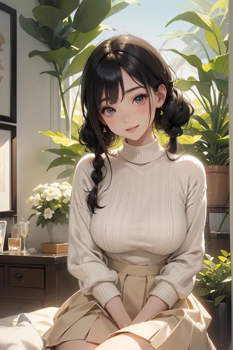 (Face Up Shot:1.4、Close-up)、8k、High resolution、超detailed、最high quality、high quality、masterpiece、detailed、High resolution、Anatomically correct、NSFW、Big Breasts、One girl、Age 19、Beautiful breasts、(White summer knit、White tight knit、ぴちぴちのWhite summer knit、Big ...