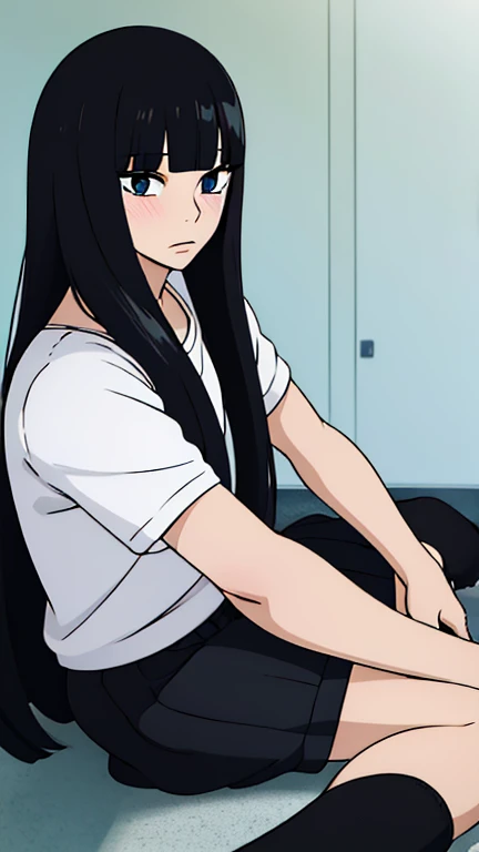 ((best quality)),((highly detailed)),masterpiece,absurdres,detailed face,beautiful face,((detailed eyes, deep eyes)),((dynamic pose)), sawako, 1femboy, girly, otokonoko, transgender, femboy, black hair, solo, long hair, bangs, black eyes, blunt bangs, blus...