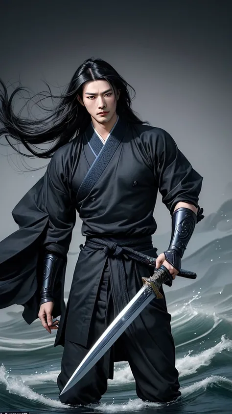 A legendary swordsman Sasaki Kojiro, with refined, sharp facial features and a well-defined, handsome appearance. His long, jet-black hair flows freely, slightly windswept, with a natural, silky texture and subtle highlights. Kojiros calm, composed express...