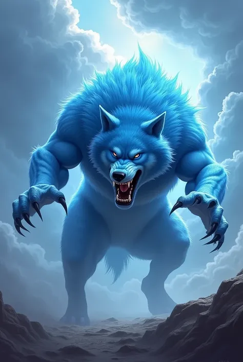 DP of a skyblue roaring wolf in attacking position