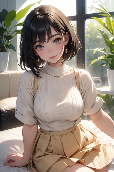 (Face Up Shot:1.4、Close-up)、8k、High resolution、超detailed、最high quality、high quality、masterpiece、detailed、High resolution、Anatomically correct、NSFW、Big Breasts、One girl、Age 19、Beautiful breasts、(White summer knit、White tight knit、ぴちぴちのWhite summer knit、Big ...