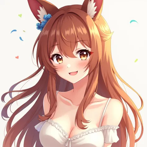 breasts, blush, animal ears, High resolution, long hair, smile, Simple background,anime