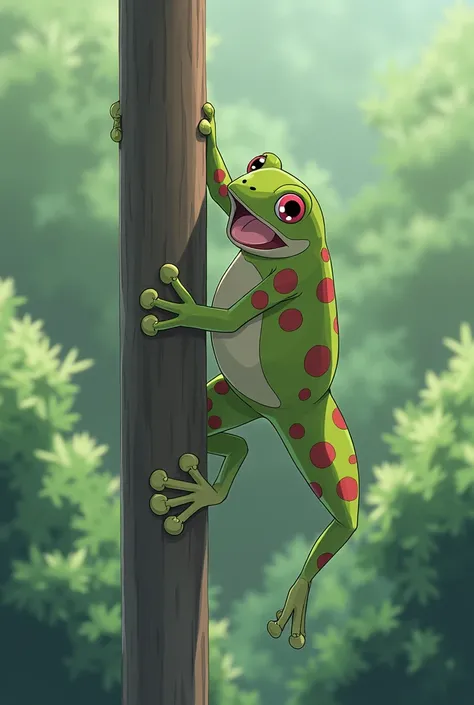 character that name is gamakichi he is a froge, he is climbing a pole he is character of popular anime show naruto