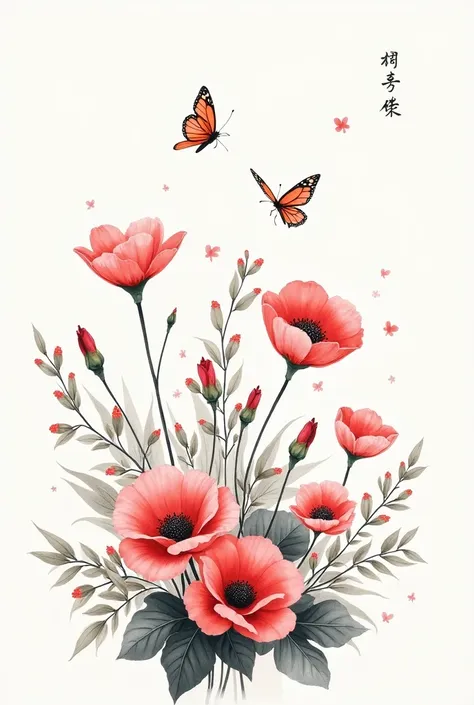 Ink Painting、flower、Gorgeous、High image quality、butterfly々