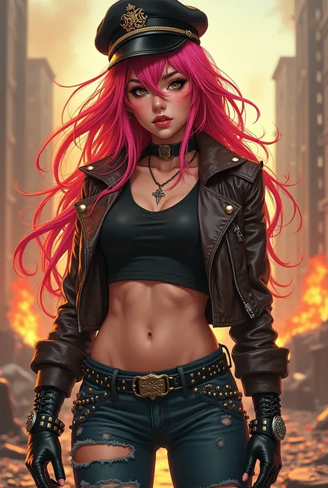  here.
Andy
Remix
Prompts
Copy
Anime style:1.5, (masterpiece, The best quality), An incredibly beautiful young woman with long hair, This illustration captures radiant hair flowing in various punk-style colors..... dressed in Mad Max style, She wears a lea...