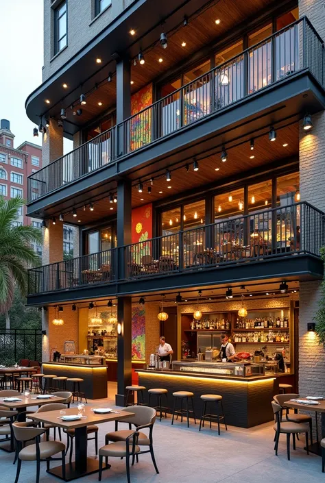 a modern 3-story restaurant, focused on fast food and Creole food and a floor for events.
