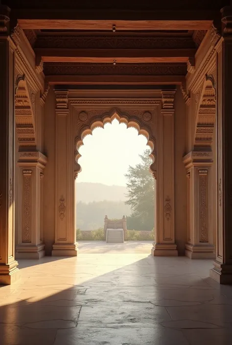 Inside view of ancient Hindu house ,empty space on floor, large open two window 