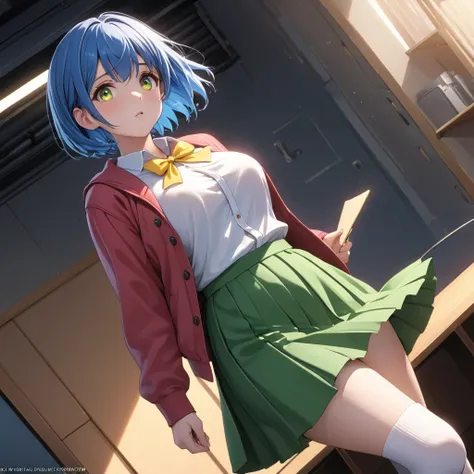 best quality,masterpiece,uncensored,prefect lighting,very aesthetic,anime,Ultra detailed,8k,(realistic:0.5),highly detailed,physics-based rendering,cinematic lighting,dynamic angle,illustration,break,1 girl ,blue hair,short hair,brown eyes,detailed face,po...