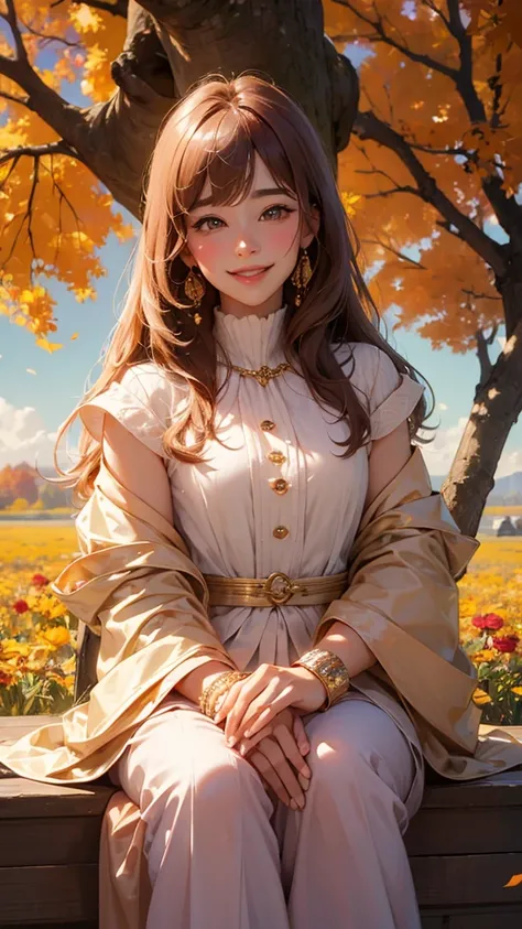 (masterpiece, Highest quality: 1.2), Gold Pink, Big chest, smile, Shortcuts, Blushing, bangs, chest, Autumn&#39;s red face, Large Breasts, valley blush, High resolution, masterpiece, detail, Blushing, Large Breasts, 口を開ける, ショートカット, イヤリング, 