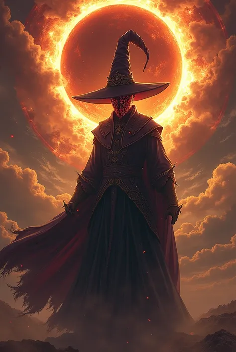 Anime themed Grand Wizard with eclipse background and static covered face