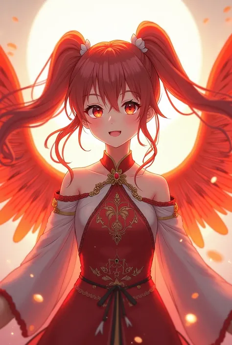 beautiful girl、Suzaku&#39;s Clothes、Twin tails、Best Quality、cute、smile、wing、Suzaku on clothes