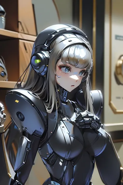 (masterpiece),(Highest quality),(Super detailed),(Best illustrations),(Best Shadow),(Absurd),(Detailed Background),(so beautiful), 16K, 8K, 4K,(Best Shadow),robotization,woman ,big bust,Robot Joint ,Metal skin,Black robot Suit,long hair,a black robot suit ...