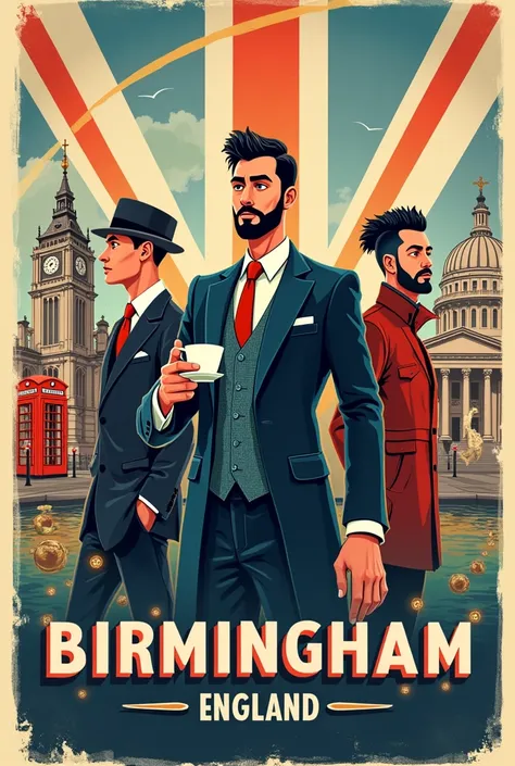 design a poster to encourage young people to visit birmingham. Write about 4 british stereotypes Write 5 reasons why people want to visit Birmingham Write 3 typically british food include an image and some text list 3 things you like about Birmingham 