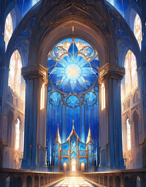 a blue print Architectural Design of a celestial temple with angelic wings, towers, bridges, turrets, gates stained glass windows, 