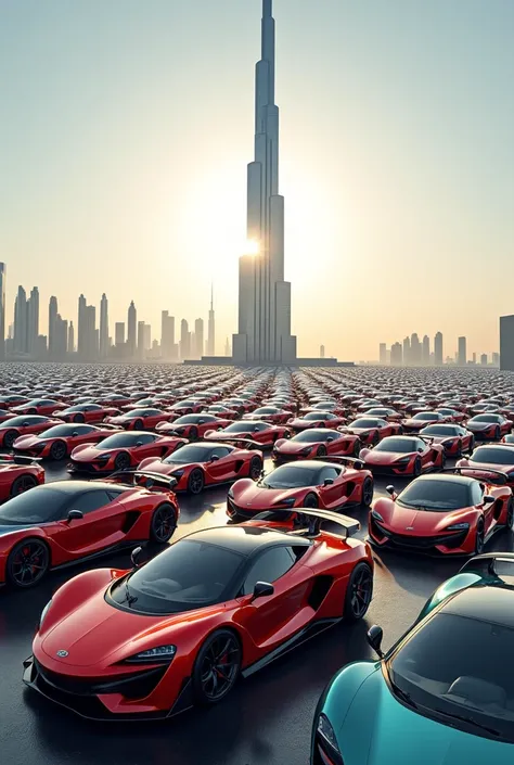 100 Lancruz cars next to Burj Khalifa