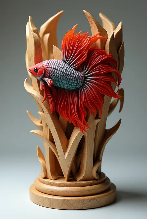 The trophy is made of wood and betta fish carving, airbrush color ,text M ,Fantastic carving artwork 