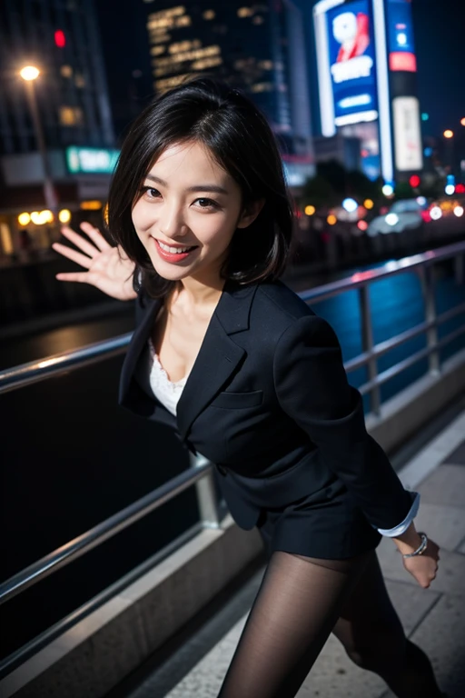 (In 16K,highest quality,masterpiece,Realistic,RAW Photos,Super Fine Clear,Realistic moody lighting,wide shot,),Detailed skin,Beautiful Japanese Woman,((30-year-old woman)),office lady,(wear a suit,thin pantyhose,high heels,tall,unkempt bobcut,era of asian ...