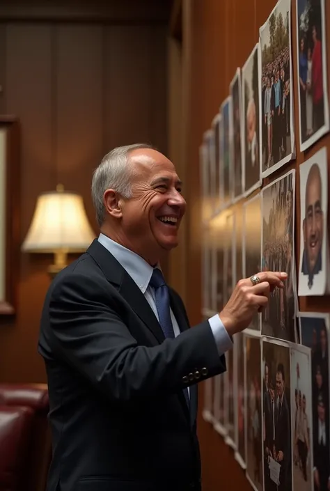 israel president laughing watching pictures on wall