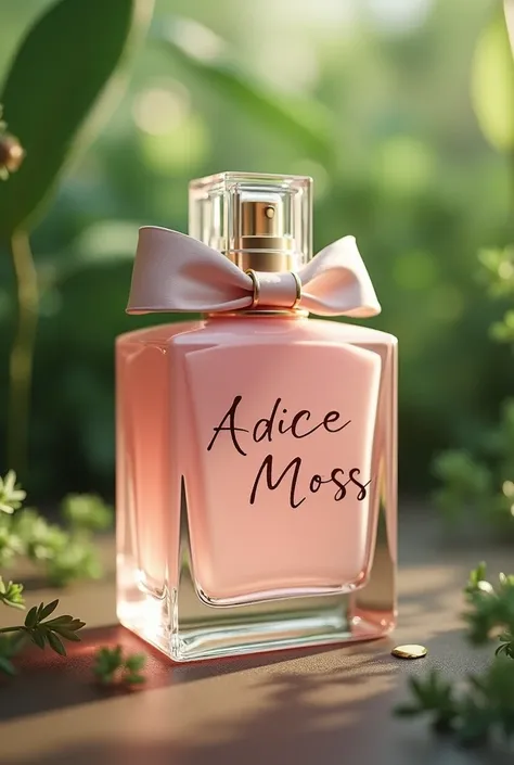 Pink Dior perfume with bow and Alice Moss written on it