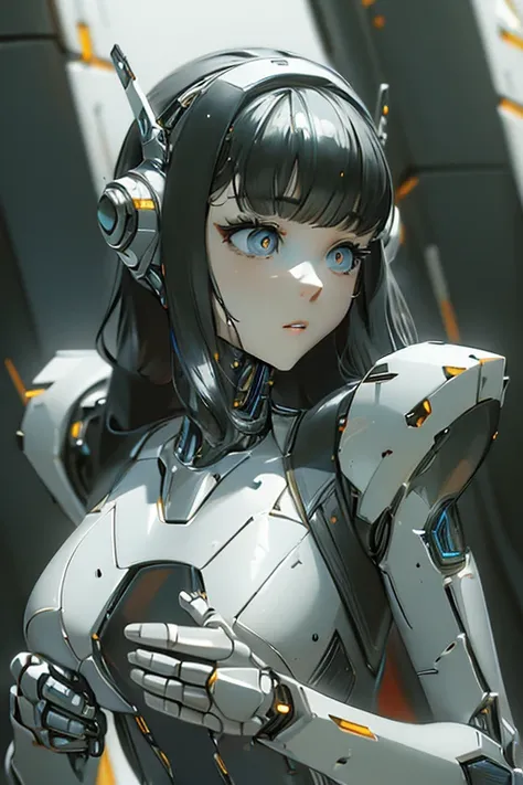 (masterpiece),(Highest quality),(Super detailed),(Best illustrations),(Best Shadow),(Absurd),(Detailed Background),(so beautiful), 16K, 8K, 4K,(Best Shadow),empty eyes,robotization,woman ,big bust,Robot Joint ,Metal skin,Black Suit,long hair,a black suit t...