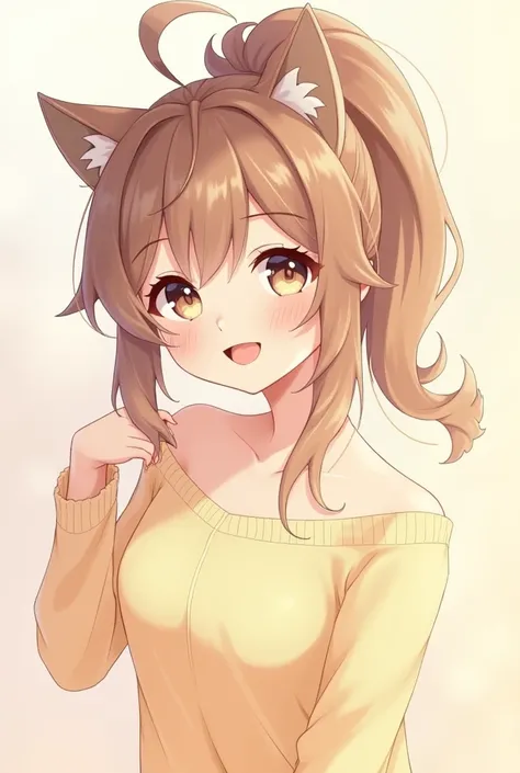 Animal ears, ponytail, Cat ears, One girl, Long Hair, Look at, smile, Blushing, 