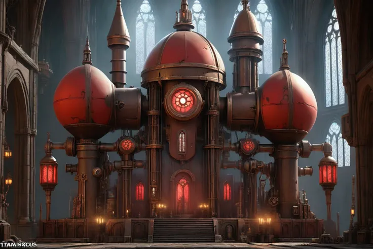 a warhammer 40k mechanicus temple to the omnissiah, gothic city, steampunk, pristine temple with bronze gears and stained glass, (best quality,4k,8k,highres,masterpiece:1.2),ultra-detailed,(realistic,photorealistic,photo-realistic:1.37),intricate details,c...