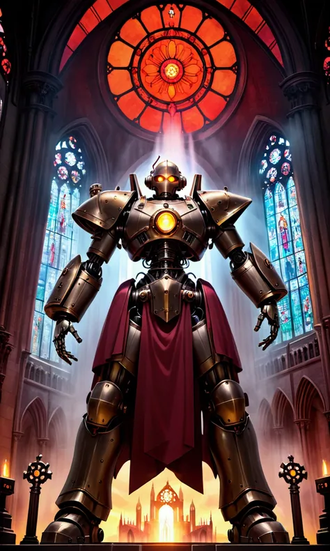 a warhammer 40k mechanicus temple to the omnissiah, gothic city, steampunk, pristine temple with bronze gears and stained glass, (best quality,4k,8k,highres,masterpiece:1.2),ultra-detailed,(realistic,photorealistic,photo-realistic:1.37),intricate details,c...