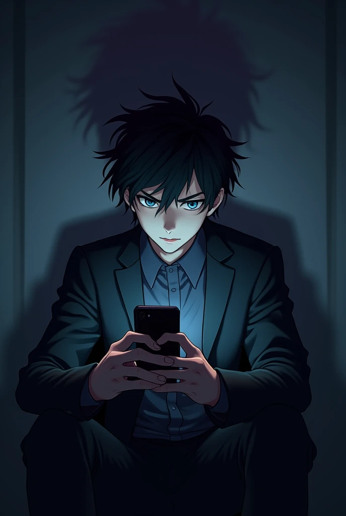 Anime boy 18+ dark backgrund with i phone



