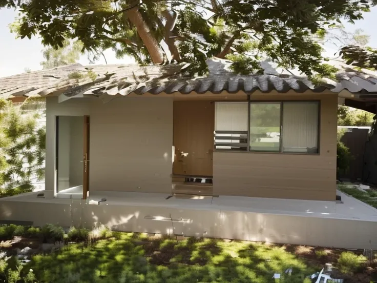 prompt:
color photo of a modern and minimalist brown-colored Midcentury home. The house exudes an elegant and sophisticated vibe with its sleek lines, clean design, and neutral color palette. The exterior of the home is painted in a beautiful shade of Brow...