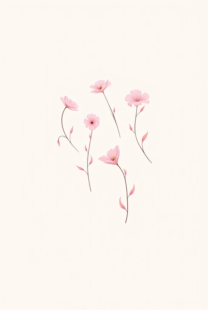 Generate vector of 12 different kinds of bent one-stemmed and long-stemmed flowers with 2 leaves in pink shades