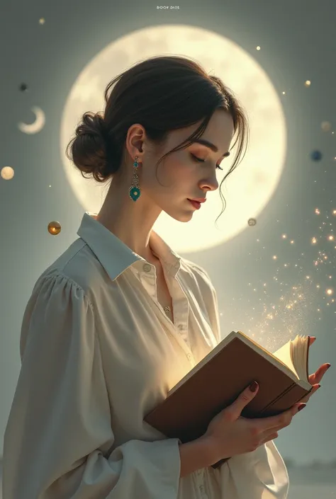 She is book reader , she is architect,she is like the moon create a poster