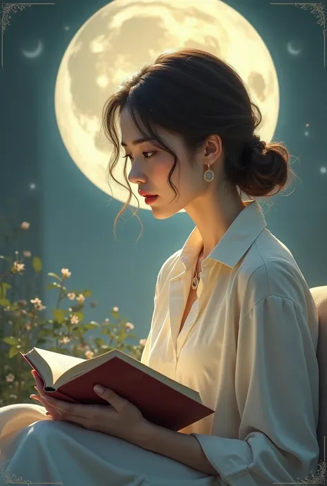 She is book reader , she is architect,she is like the moon create a poster