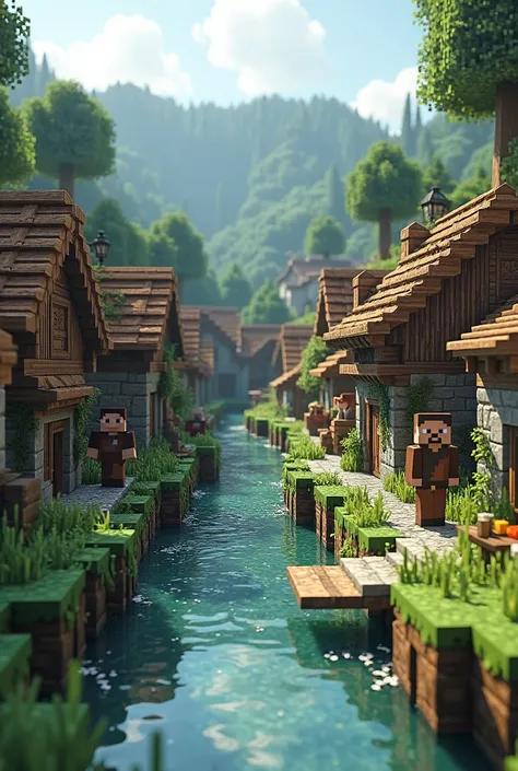 minecraft，Reality version，village，Villagers，river，Steve