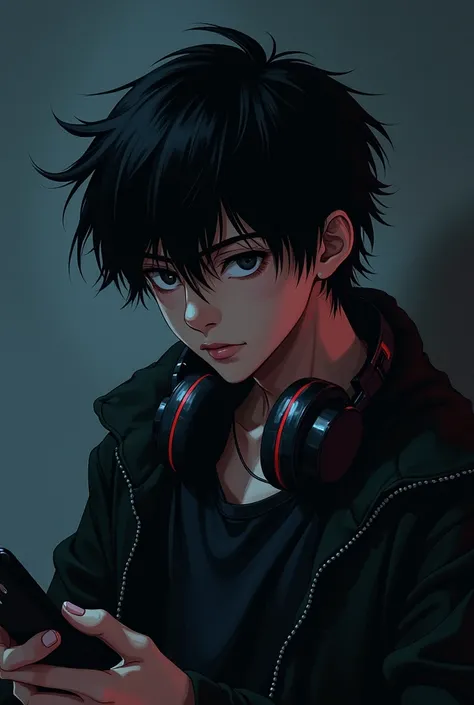 Fcebook profile picture anime  boy with svvy jreasy

Dark background  with headphone and mobile danger boy